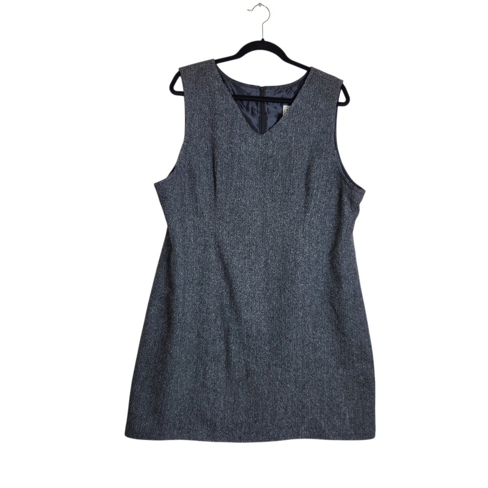 LL Bean Women 20P Wool Herringbone Sleeveless Jumper Dress Grey V-Neck USA Made